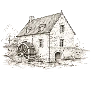 Ancien moulin en pierre avec roue à eau